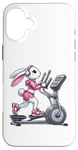 Coque pour iPhone 16 Plus Lapin de Pâques sur vélo elliptique Gym Fitness Workout