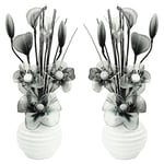 Flourish Paire Assortie de Fleurs artificielles Blanches avec Vase Blanc, décoratif, Accessoires et décoration pour Salle de Bain, Chambre à Coucher ou Cuisine avec fenêtre et étagère. 32 cm