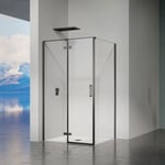 GRAND VERRE Cabine de douche 140x90 avec porte à charnières en verre 8mm profilés en alu noir mat