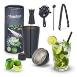 Relaxdays Set avec Shaker à Cocktails, INOX, kit Bar composé de 5 pièces, 500 ML, Accessoires pour Maison, Noir