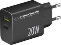 Esperanza Laddare Ezc105k Esperanza Nätladdare 20W Usb-C Pd 20W / Usb-A Qc 3.0 18W Svart