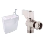 Wirquin 50720090 Réservoir Iseo combiné lave-mains intégré au réservoir, blanc & 19529004 Robinet d'arrêt équerre 14 tour en laiton R29, chromé