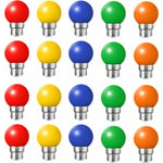 Tinor - Lot de 20 ampoules led couleur b22 ampoules baïonnette 2w Rouge, Jaune, Orange, Vert, Bleu,Incassable (équivalence 20W)