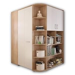 Stella Trading Corner d'angle Accessible pour Chambre d'enfant et d'adolescent-Grande Armoire avec Beaucoup d'espace de Rangement-Aspect chêne Sonoma-Blanc, Plastique, 146 x 198 x 133 cm