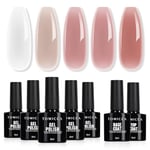 TOMICCA Vernis Semi Permanent, 5 Couleurs Vernis à Ongles Avec Base Coat &Top Coat No Wipe, Blanc Laiteux Nude Rose Gel UV Semi Permanent Soak Off Nail Art Kit De Démarrage Cadeau, 7 x 8ml