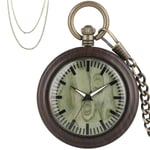 DSHUJC Pocket Watch, Green Dial Ebony Wood Quartz Pocket Watch Minimalist Retro Pendant Clock with Bronze Hanging Chain Sweater Chain