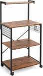 Etagere de Cuisine Style Industriel Meuble de Rangement a 4 Niveaux avec roulettes Pivoitantes 60x42x122cm