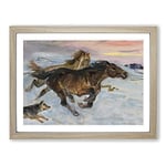 Escape Of The Horses By Wojciech Kossak Classic Painting Framed Wall Art Print, Ready to Hang Picture for Living Room Bedroom Home Office Décor, Oak A3 (46 x 34 cm)