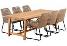 Keros Matgrupp 220x100 cm Teak ink 6st Midway Karmstolar