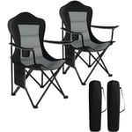 Woltu - 2x Chaise de Camping Pliable et Portable, Chaise de Pêche, Chaise Plage Légère, Chaise de Jardin Exterieur, Noir+Gris Foncé