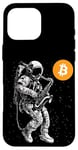 Coque pour iPhone 16 Pro Max Bitcoin Space Jazz Astronaut crypto sax saxophonist moon