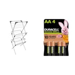 Vileda Sprint 3-Tier Clothes Airer, Indoor Clothes Drying Rack with 15 m Washing Line, Silver & Duracell Rechargeable AA Batteries (Pack of 4), 2500 mAh NiMH, pre-charged