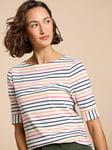 White Stuff Sydney Boat Neck Stripe T-Shirt, Ivory/Multi