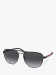 Prada Linea Rossa PS 53XS Men's Polarised Oval Sunglasses, Matte Black/Black Gradient