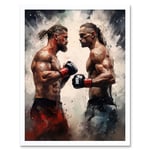 Cage Fight Oil Paint Artwork Combat Mixed Martial Arts Boxing Wrestling Art Print Framed Poster Wall Decor 12x16 inch