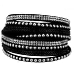 Wrap Läderarmband/Läder Armband med Strass / Rhinestones - Svart Svart