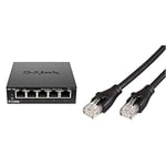 D-Link Switch 5 Ports Gigabit Metallique 10/100/1000mbps & Amazon Basics Câble réseau Ethernet RJ45 catégorie 6-7,6 m