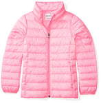 Amazon Essentials Girls' Lightweight Water-Resistant Packable Mock Puffer Jacket, Neon Pink, 5 Years