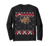 Emu Bird Santa Hat Men Women Kids Ugly Christmas Light Long Sleeve T-Shirt