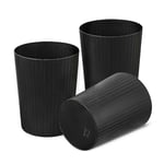 Cetomo 7.2L*3 Plastic Waste Paper Bin, Trash Can, Small Bins, Bedroom Bin, Round Waste Basket with Solid Stripe for Kitchen Rooms, Nesting, Matte, Frosted, Minimalist, Open Top, Black, 7.2L(3 Pack)