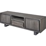 Meuble TV contemporain 160 cm en acacia massif gris Mayane Gris TAJ : meuble tv