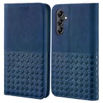 Vkooer Coque pour Samsung Galaxy A34 5G Premium Cuir PU Étui Portefeuille à Rabat Housse Damier Flip Magnétique Case Galaxy A34 Pochette avec Porte Cartes Etui de Protection - Bleu Foncé