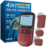 4 in 1 - D.I.Y & Tens Unit & EMS & Massage Muscle Stimulator, Dual Channel Therapy Machine for Pain Relief, FDA Cleared Rechargeable Electronic Pulse Massager,with 12pcs Electrode Pads (RED)