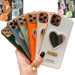 Heart Shaped Makeup Mirror Case for iPhone, Luxurious Glitter Bling Anti-Drop and Anti-Scratch Soft Case (Orange,for iphone 12)