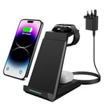 Wireless Charger 3 in 1 - ADADPU 15W Fast Charging Station for Apple Watch Series 9/8/7/6/SE/5/4/3/2 Charger Stand for Multiple Devices iPhone 16/15/14/13/12/11 Pro Max/XS/XR/X/8 Airpods Pro