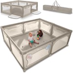 LIONELO WILLOW XL Parc Bébé Pliable, 0-48 mois, Grand Espace de 187 cm x 207 cm x 68 cm, Barrière Parc Bébé en Maille Respirante, 2 Entrées Latérales Zippées (Beige)