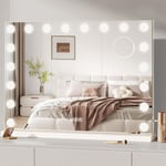 Miroir Maquillage Hollywood Led 18 Ampoules - Miroir Coiffeuse Lumineux 80 x 58cm,Contrôle Tactile 3 Couleurs Luminosité Réglable - Port Type C et