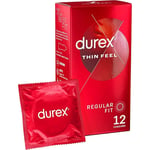 Durex Thin Feel Pack Of 12 Regular Fit Lubricated Teat Ended Latex Condoms 