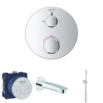 GROHE Bath Concealed Installation Set with Spout, Hand Shower Set and Round Thermostatic Mixer, Chrome