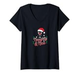 Womens Naughty & Nice In A Glass Funny Santa Christmas Wine Lovers V-Neck T-Shirt