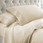 Pacific Coast Textiles 4 PIECE CROCHET LACE MICROFIBER SHEET SET LINEN KING, Microfibre