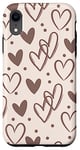 Coque pour iPhone XR Beige and Brown Hearts Doodle Cute Valentine's Day Design