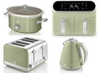 SWAN Retro Green Kettle Toaster Air Fryer & Slow Cooker Matching Kitchen Set