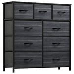 YITAHOME Commode à 9 Tiroirs en Tissu Meuble avec Dessus en Bois et Grand Espace de Rangement Chambre à Coucher, Salon,Chambre d'enfant, Grain de bois noir