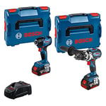 Bosch Professional Kit combiné 18 V : perceuse-visseuse à percussion GSB 18V-110 C + visseuse à percussion rotative GDR 18V-210 C (avec 2 batteries de 5,0 Ah, chargeur GAL 1880 CV, L-BOXX)