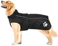 Morezi Dog Coats Waterproof Dog Winter Coat with Padded Fleece Lining Harness D Ring Fit for Labrador Retriever Cockapoo Springer Spaniel Doberman in Cold Weather - Black - Large