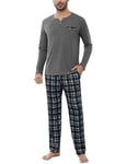 Bresdk Pyjama Homme Hiver Coton Long Ensembles de Pyjamas à Chauds Manches Longues Col V Vêtements De Nuit pour Hommes Deux Pièces