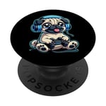 Funny Pug Gamer Dog Gaming Pug Pugs Video Game PopSockets Swappable PopGrip