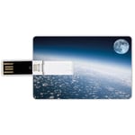 4G USB Flash Drives Credit Card Shape Space Memory Stick Bank Card Style Aerial Atmosphere View of the Planet Earth with Moon Satellite World Horizon Picture,Light Blue Waterproof Pen Thumb Lovely Ju