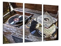 Tableau Moderne Photographique, Impression sur bois, Platines vinyles Vintage, Vinyles, Musique, 97 x 62 cm, ref. 26460