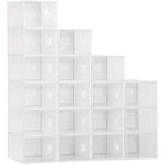 Lot de 18 boites cubes rangement à chaussures modulable avec portes transparentes - dim. 25L x 35l x 19H cm - pp blanc transparent