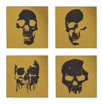 Hocus Pocus Halloween Gold and Black Mirror Set of 4 Skull Silhouette Coasters