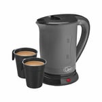 0.5 LITRE DUAL VOLTAGE SMALL ELECTRIC TRAVEL KETTLE 2 CUPS IN BLACK CAMPING 