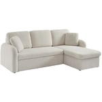 Canapé d'angle convertible en tissu bouclettes blanches - Milano - 3 places. fauteuil d'angle réversible coffre rangement lit modulable