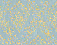 A.S. Création Architects Paper Textile Wallpaper Metallic Silk Wallpaper with Ornaments Baroque 10.05 m x 0.53 m Blue Green Metallic Made in Germany 306595 30659-5