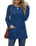 Aokosor Winter Jumpers for Women Long Sleeve Tops for Leggings Kit Sweatshirts with Pockets Dark Blue Size 10-12